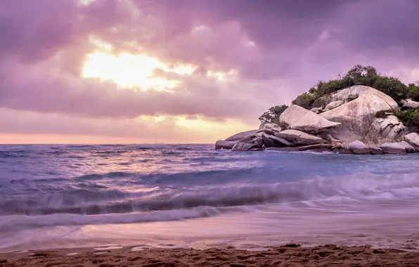 Picture beach, the ocean, shore, the evening, Colombia, Tayrona National Natural Park