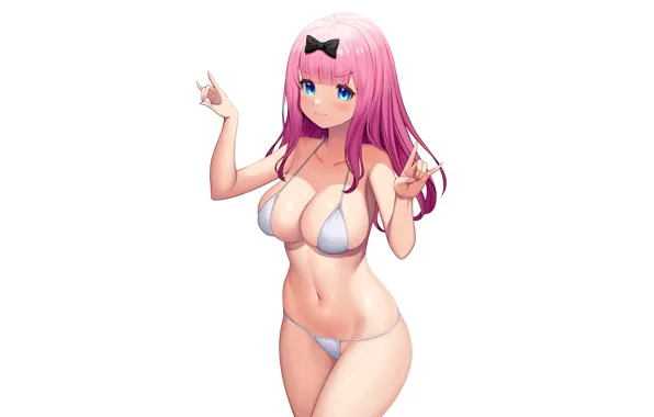 Wallpaper Kaguya-Sama Love is War, blue eyes, handsome, breasts, long hair, Chika Fujiwara, thighs, anime