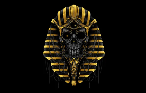 Skull, Pharaoh, Egypt, sake, black background, Egypt, Pharaoh