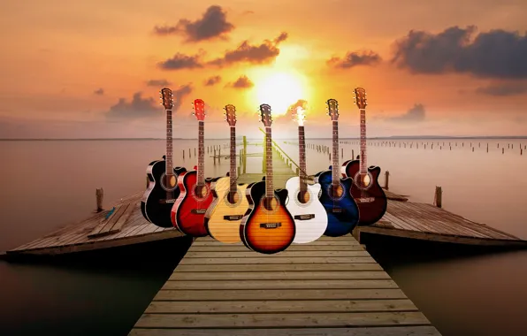 Pier, sunset., Guitar