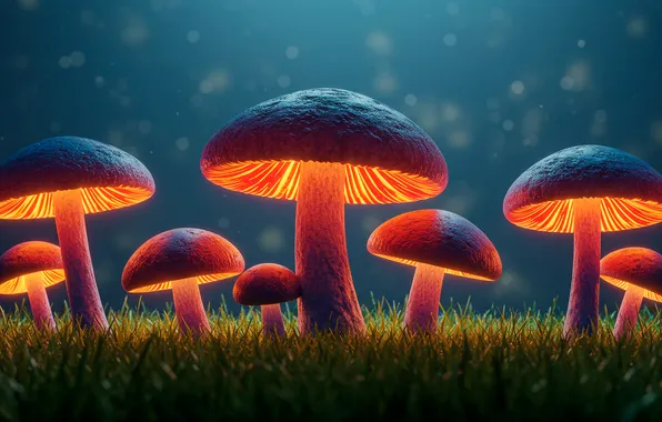 Macro, mushrooms, glow