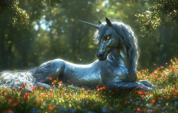 Summer, look, flowers, nature, horse, glade, horse, Shine
