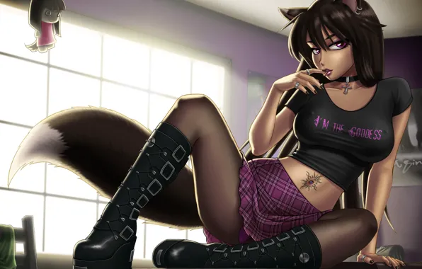 Girl, boots, legs, Fox