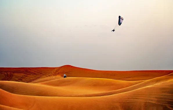 Picture desert, man, extreme sport, paragliding