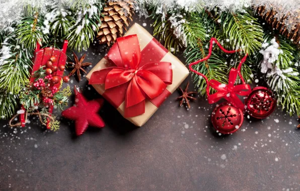 New Year, Christmas, snow, merry christmas, gift, decoration, fir tree