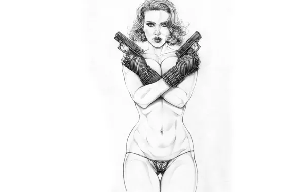 Girl, Scarlett Johansson, art, white background, pencil, Scarlett Johansson, The Avengers, Avengers