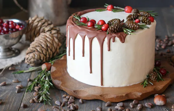 Picture chocolate, cake, nuts, bumps, glaze