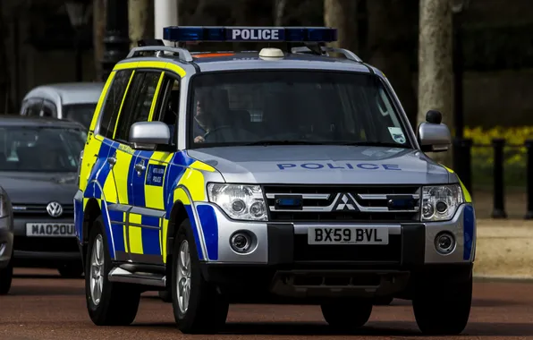 Picture street, London, Mitsubishi Pajero, police car, Mitsubishi Pajero, full-size SUV