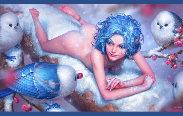 Winter, snow, fairy, fantasy, art, illustrator, George Redreev, berry