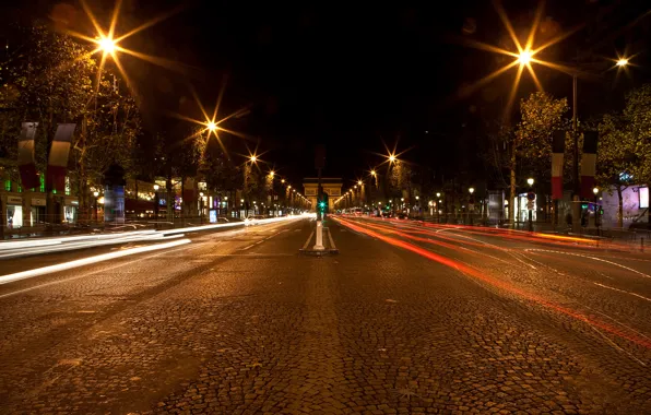 Road, night, lights, Paris