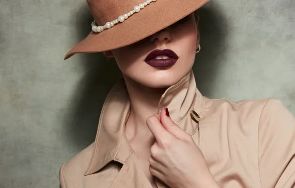 Girl, lipstick, lips, hat