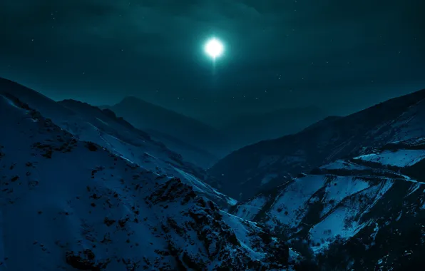 Picture winter, snow, mountains, night, valley