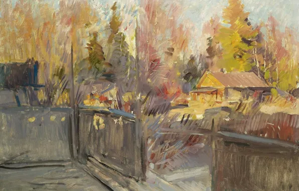 Landscape, home, picture, Konstantin Korovin, Spring in the village