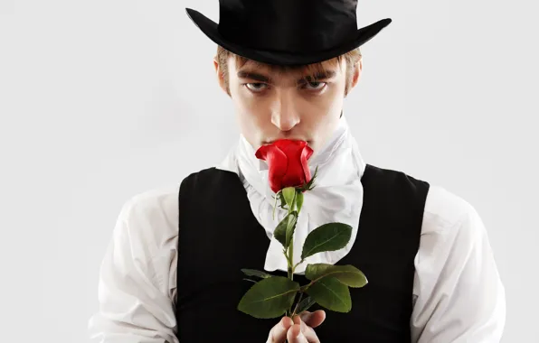 Picture look, flowers, portrait, roses, hat, costume, white background, male