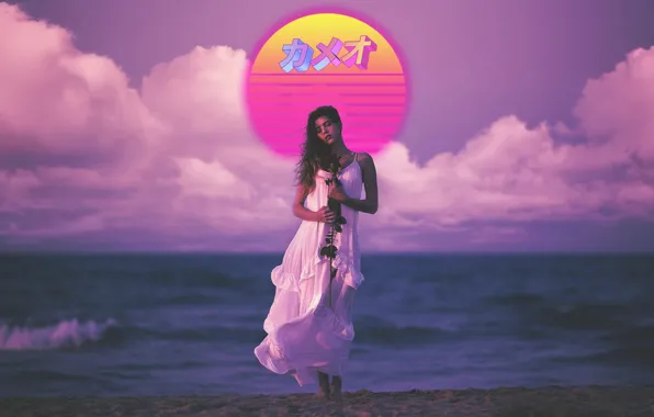 Picture Sea, Beach, Girl, Rose, Music, Dress, Synthpop, Darkwave