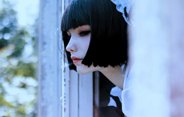 Face, brunette, window, image, the maid, cosplay, tenletters