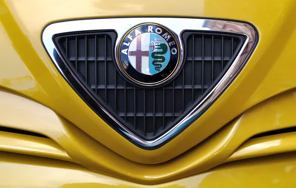 Alfa Romeo, emblem, Alfa Romeo, yellow background
