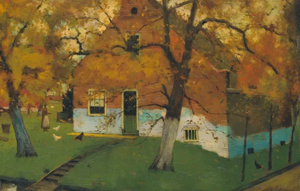 Landscape, oil, picture, canvas, 1899, Johann Eduard Carsen, Eduard Karsen, North Holland. Farm