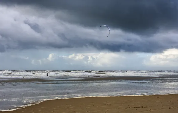 Picture sea, wave, the sky, kite surfing