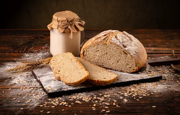 Milk, bread, Bank, ears, cutting, flour, cutting Board