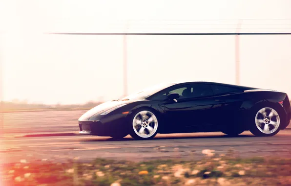 Picture speed, Lamborghini, black, Gallardo, black, Blik, track, Lamborghini