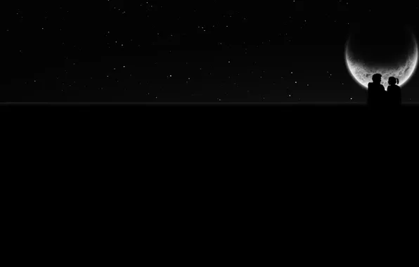 Night, the moon, silhouette