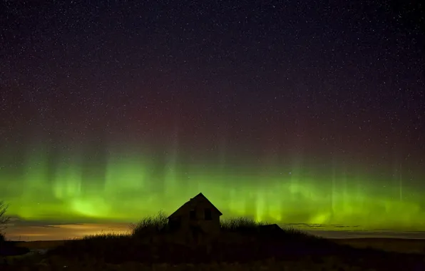 Wallpaper stars, night, Northern lights, house