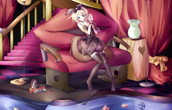 Look, girl, pose, lamp, pool, ladder, vocaloid, sitting