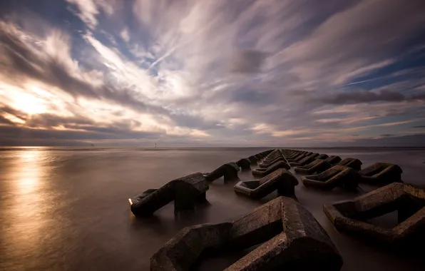 Sea, landscape, sunset