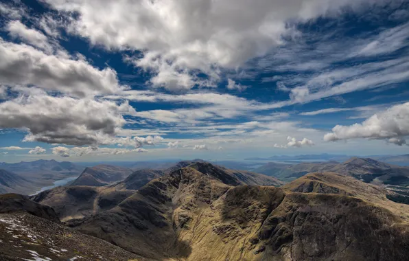 Picture the sky, clouds, mountains, rocks, hills, height, Scotland