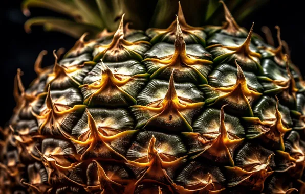 Macro, pineapple, peel, AI art, neural network