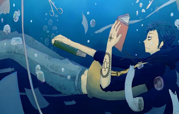Water, book, guy, One Piece