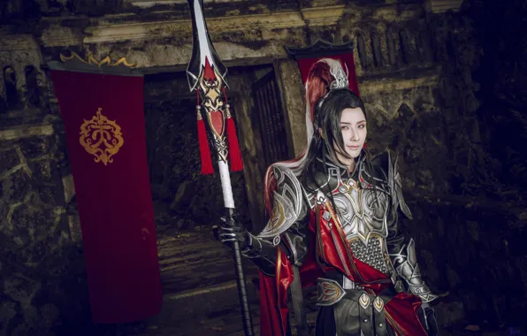 Style, background, armor, male, spear, cosplay