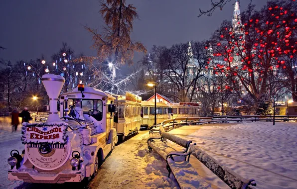 Winter, Park, Christmas, Vienna, night photo, Christmas market, interesting places