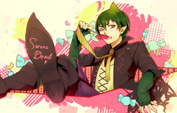 Art, candy, skull, Lollipop, Anime, anime, art, Ao no Exorcist