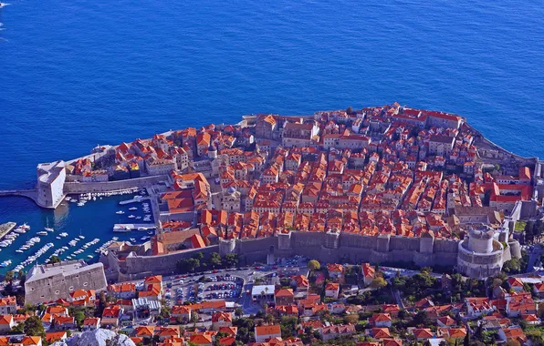 Sea, wall, home, panorama, fortress, Croatia, Dubrovnik, Dalmatia