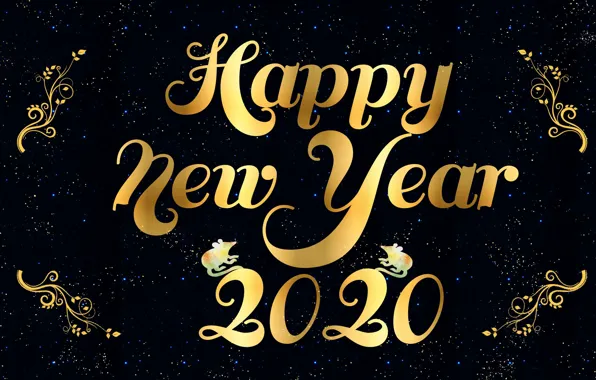 Picture the inscription, figures, New year, black background, 2020