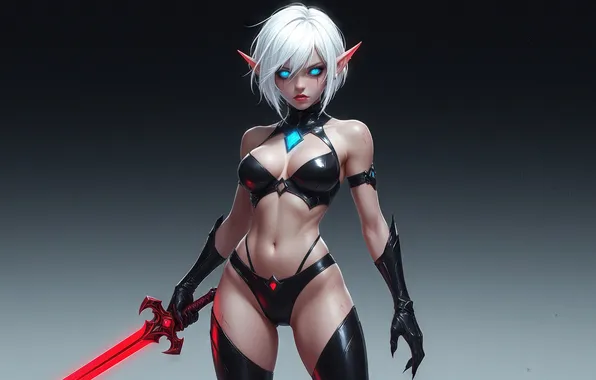 Picture succubus, white hair, elfin