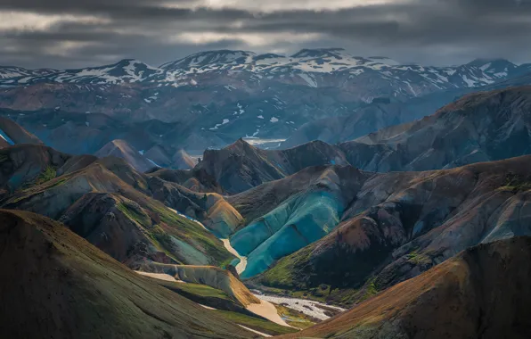 Snow, mountains, clouds, fog, rocks, tops, haze, relief