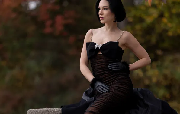 Pose, Park, model, portrait, makeup, figure, dress, brunette