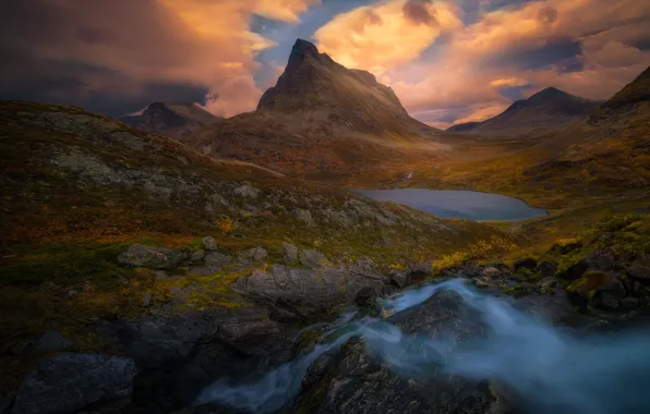 Picture mountains, stream, Norway, Norway, Romsdalen