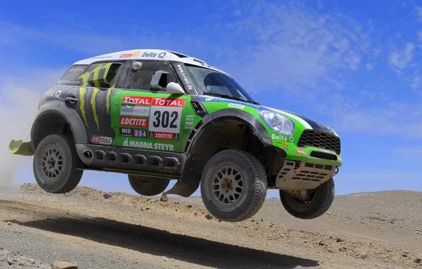 Wheel, Green, Mini Cooper, Rally, Dakar, Rally, MINI, In the air