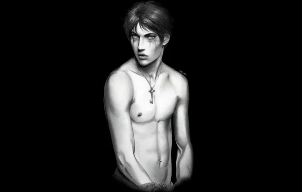 Look, art, guy, black background, rope, Attack Of The Titans, Shingeki No Kyojin, Eren Yeager