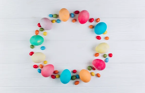 Eggs, colorful, candy, Easter, wood, spring, Easter, eggs