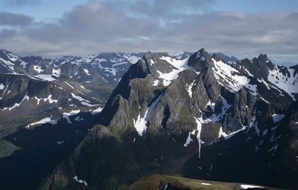 The sky, snow, landscape, mountains, tops, panorama, peaks