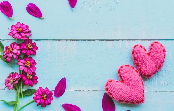 Picture love, flowers, heart, love, wood, pink, flowers, romantic