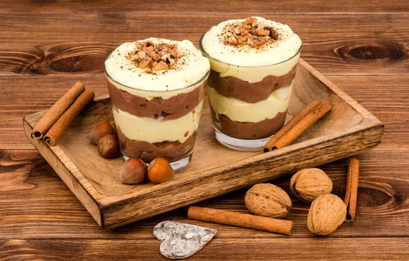 Board, Nuts, Ice cream, Cup, Walnuts, Forest