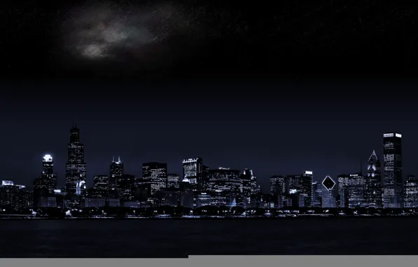 Lights, Night, The city, Stars, Skyscrapers, Building, Skyscrapers, Megapolis