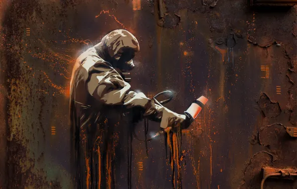 Wall, graffiti, figure, rust