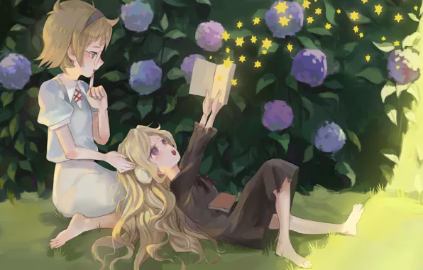 Girls, hydrangeas, Little Witch Academia, Lotte Jansson, Annabel Creme